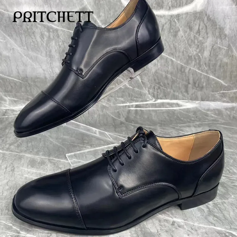 Black Business Strappy Leather Shoes with Round Toes and Square Roots High Quality Formal Large Size Leather Shoes for Men