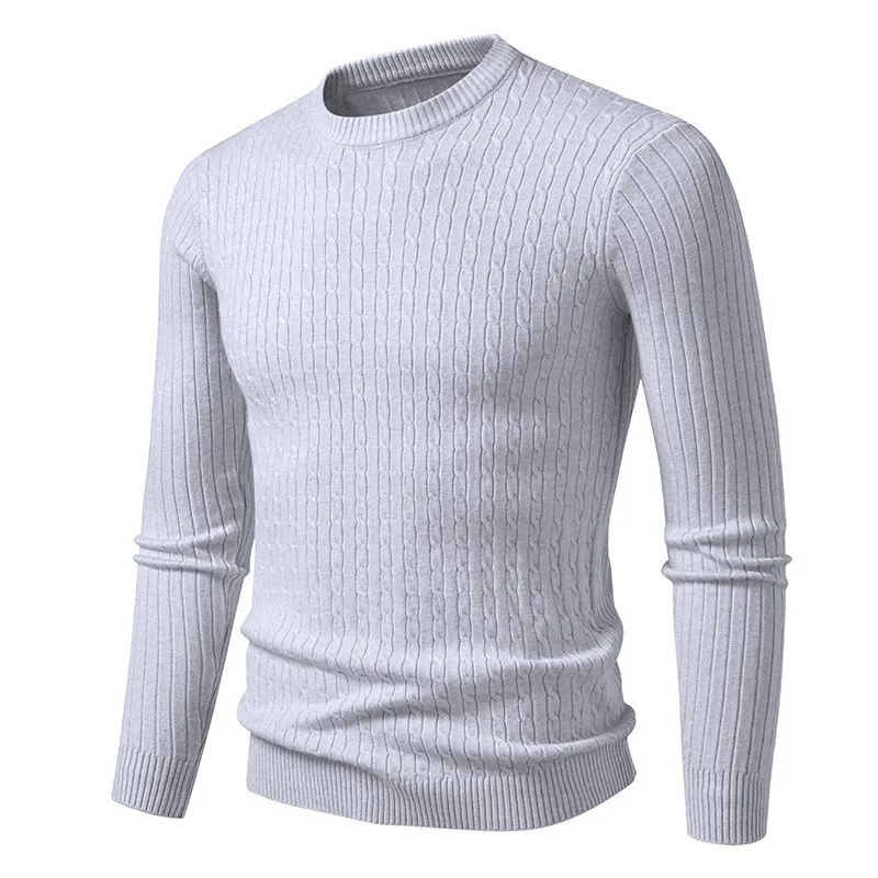 Autumn/Winter New Men's Round-Neck Pullover, Long-Sleeve Cable Thickened Knitwear Base Sweater