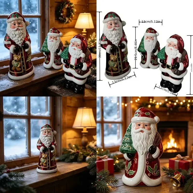 Luxury retro plastic Santa Claus doll statue, glossy finish, vintage Santa Claus statue, Christmas table decoration