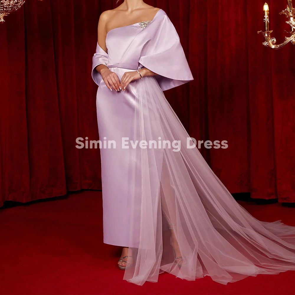 

Simin Women's Satin One-shoulder Column Ankel-Length Saudi Evening Dresses With Half sleeves Formal Elegant Party Dresses 2025