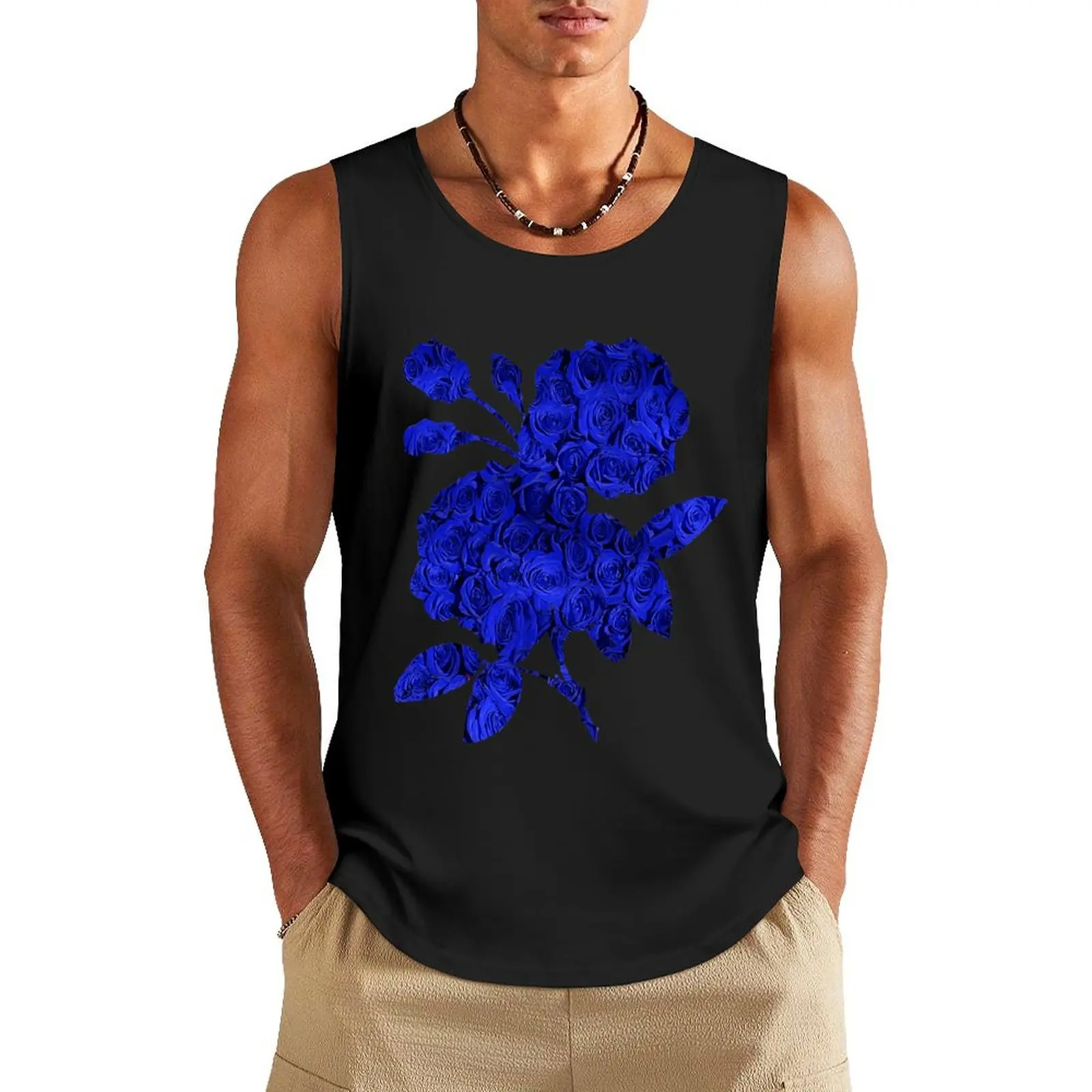 

Beautiful Blue Roses Pattern, RBSSG Tank Top tops Men's cotton t-shirt bodybuilding