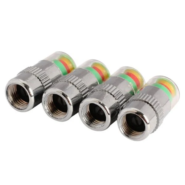

/Set Tire Pressure Indicator Caps Durable Chrome Metal 36Psi 2. Round Style Car Tyre Cap Fit Standard Valve Stem Color