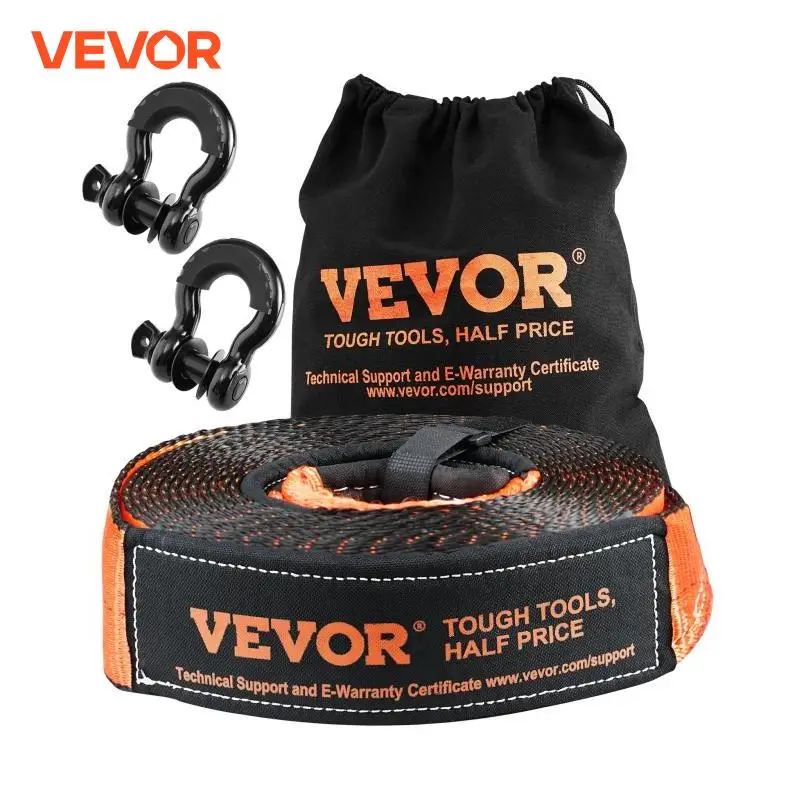 VEVOR Off-Road Winch Recovery Kit W/30,000 lbs Capacity Polyester Tow Strap 44,092 lbs D-Ring Shackles Storage Bag for ATV Jeep