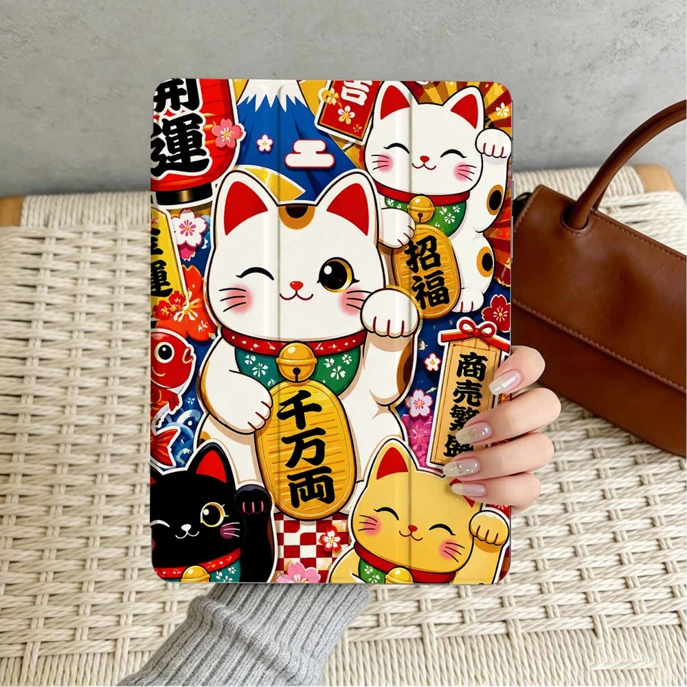 Lucky Cat Japanese Vibes For iPad Pro 11 12.9 13 A16 M2 M4 M3 M5 9.7 10.2 5/6/7/8/9/10/11th Mini Air 3 4 5 6 Tablet Case