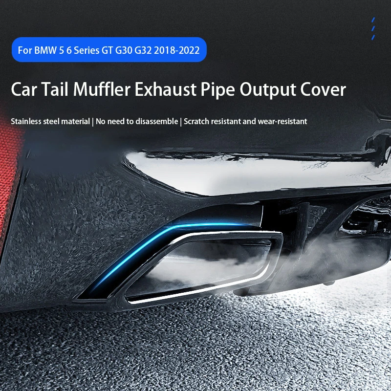 

For BMW 5 6 Series GT G30 G32 2018-2022 Stainless Steel Black Car Exhaust Muffler Pipe Cover Stickers Modification Accessories