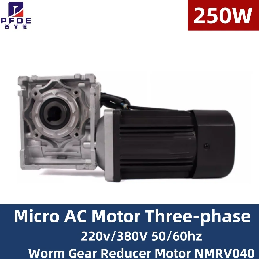 250W Micro AC Motor Three-phase 220v/380V 50/60hz Worm Gear Reducer Motor NMRV040 Output Shaft 18MM KEY 6MM