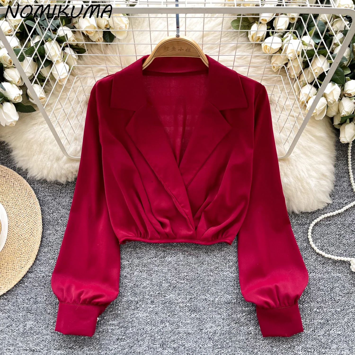 Nomikuma Ins Style Short Crop Suit Collar Shirt French Slim Waist Chic Spicy Girl Top Spring 2025 New Women Blouse