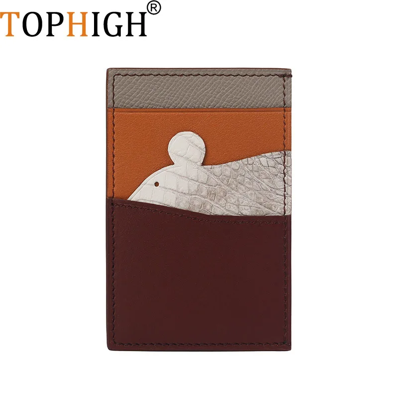 TOPHIGH New Zodiac Card Holder Crocodile And Sheep Leather Hand-Stitched Ultra-Thin Credit Card With Multiple Luxury Card Slots