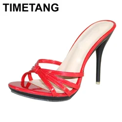 TIMETANG  Summer New Sexy Openwork Woven Stiletto Sandals Slippers Comfortable one with ladies outdoor casual Slides shoes