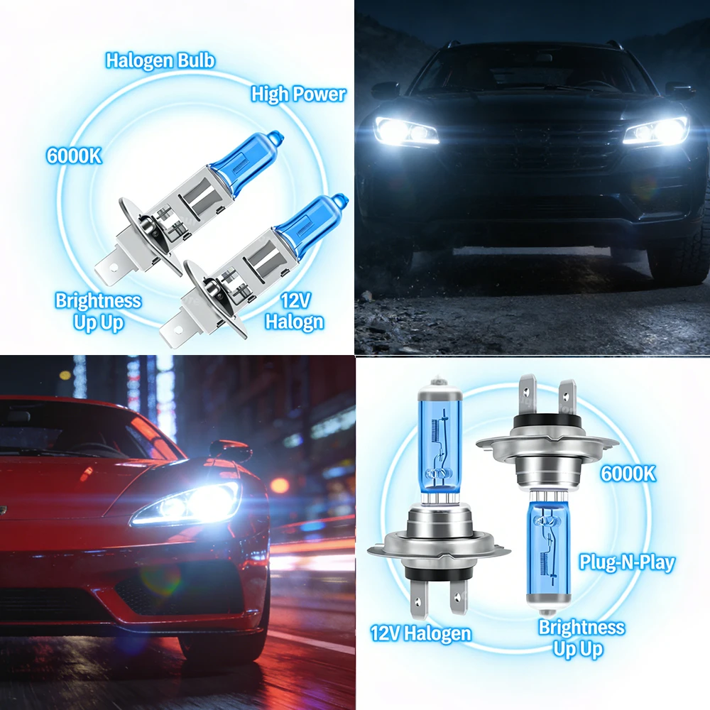 

2x Super White Halogen Bulb 6000K H1 H7 H4 H11 H9 Car Headlight 9005 9006 9012 Hir2 H13 Car Fog Lamps 880 5202 9145 H10 Auto 12V