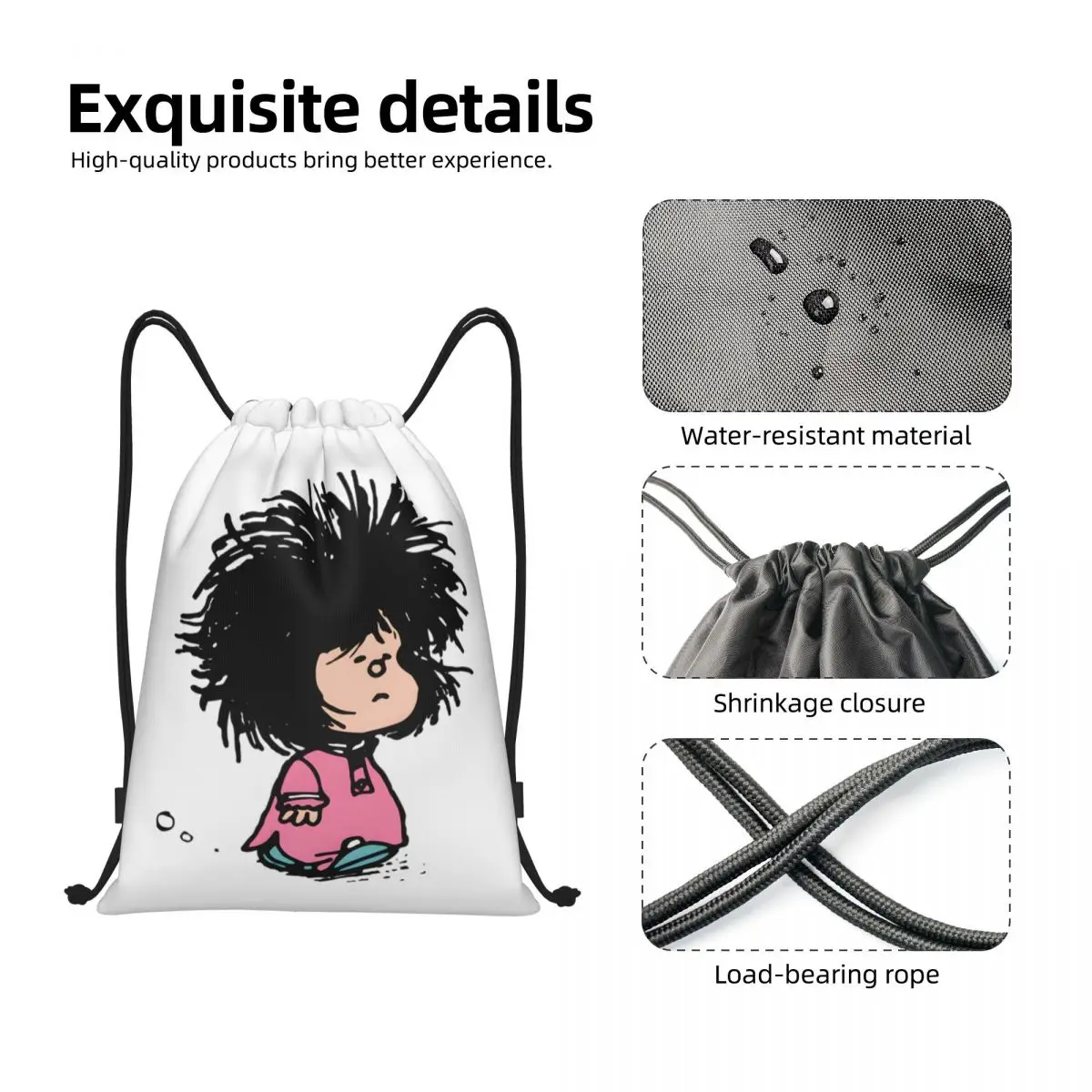 حقيبة ظهر رياضية برباط من Humor Manga Mafalda للرجال والنساء حقيبة تسوق كرتونية كوينو الأرجنتينية