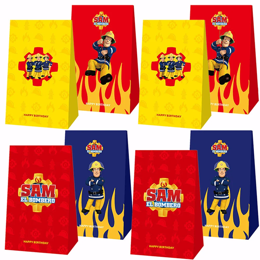 

6pcs/Set Fireman Sam Birthday Party Paper Goodies Bag Candy Firefighter Theme Children Birthday Gift Treat School Decor