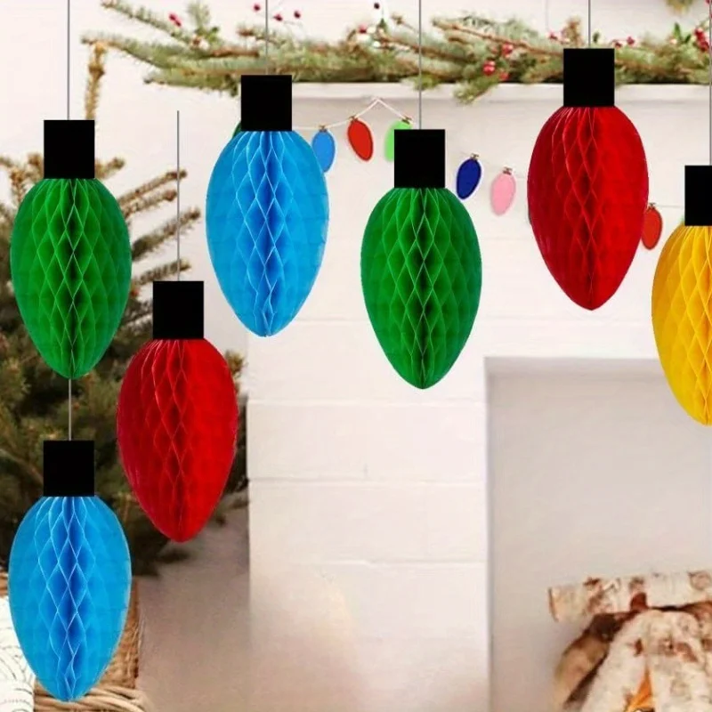 4/12 قطعة فوانيس ورقية على شكل قرص العسل لعيد الميلاد، كرات على شكل قرص العسل الورقية المقلدة، كرة زهور أوروبية وأمريكية مستديرة
