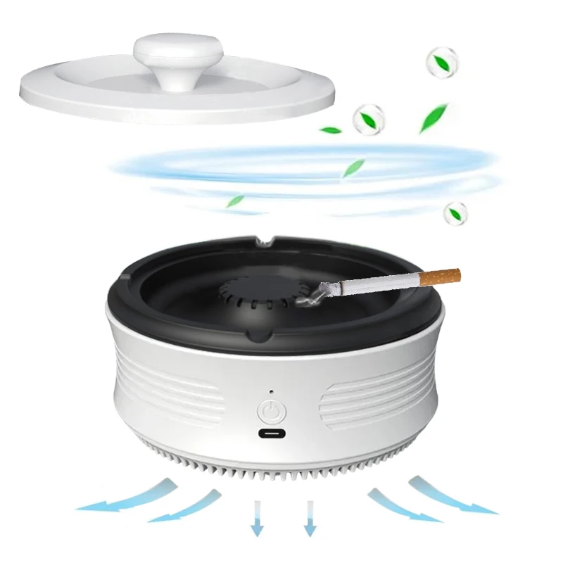 2 In 1 Electric Ashtray Air Purifier Type-C Charging Intelligent Sensing Purification Smoke Dustproof Ash Tray Cigarette Holder