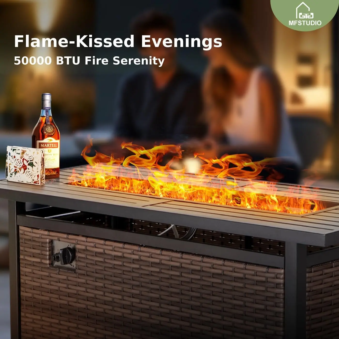 9 Piece Wicker Patio Furniture Set with 56" Fire Pit Table, All-Weather PE Rattan Patio Sectional Sofa Conversation Set