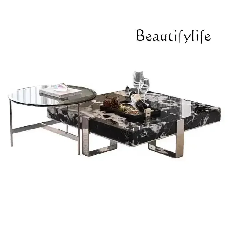 

square Italian minimalist marble coffee table living room household size simple high-end designer