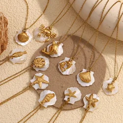 New ins Stainless Steel Shell Necklace For Women Vintage Starfish Ocean Pendant Necklaces Fashion Jewelry Gift