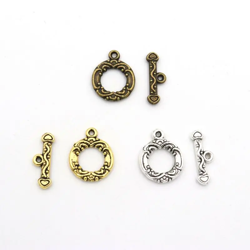 

10sets Retro Carved Fastener Bracelet Vintage OT Toggle Clasps For Finding Jewelry Making Bracelet Chain Diy Accessories