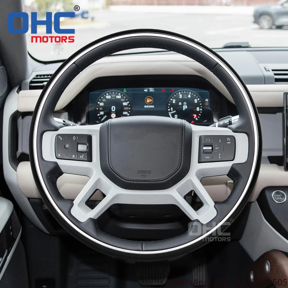 OHC MOTORS Wood Grain Steering Wheel Fit for 2020 Land Rover Defender 2021 2022 Black Piano Steering Wheels