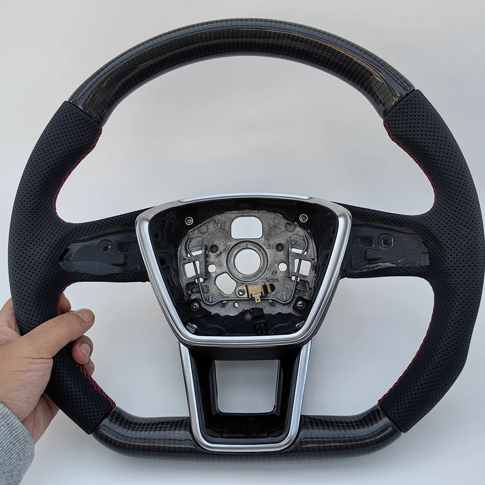 

Carbon fiber flat-bottom steering wheel For Audi A6 A7 C8 2019-2022 Upgrade S6 S7 RS 6 RS 7 Sport Square Steering Wheel