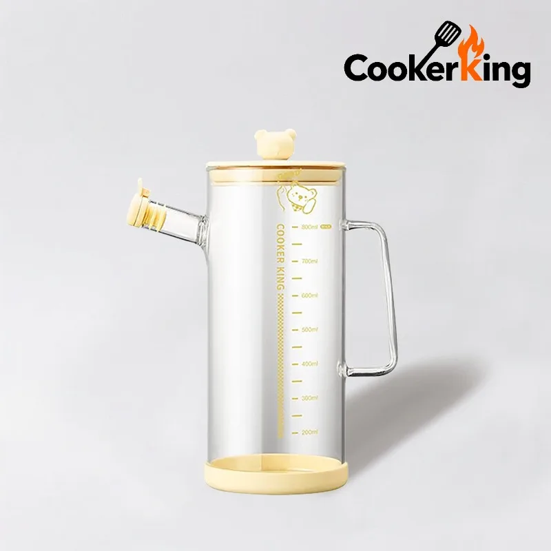 

COOKER KING 800ML Large Capacity Oil Bottle High Borosilicate Glass+PP Straight Oil Pot with Handle Condiment Bottle Household