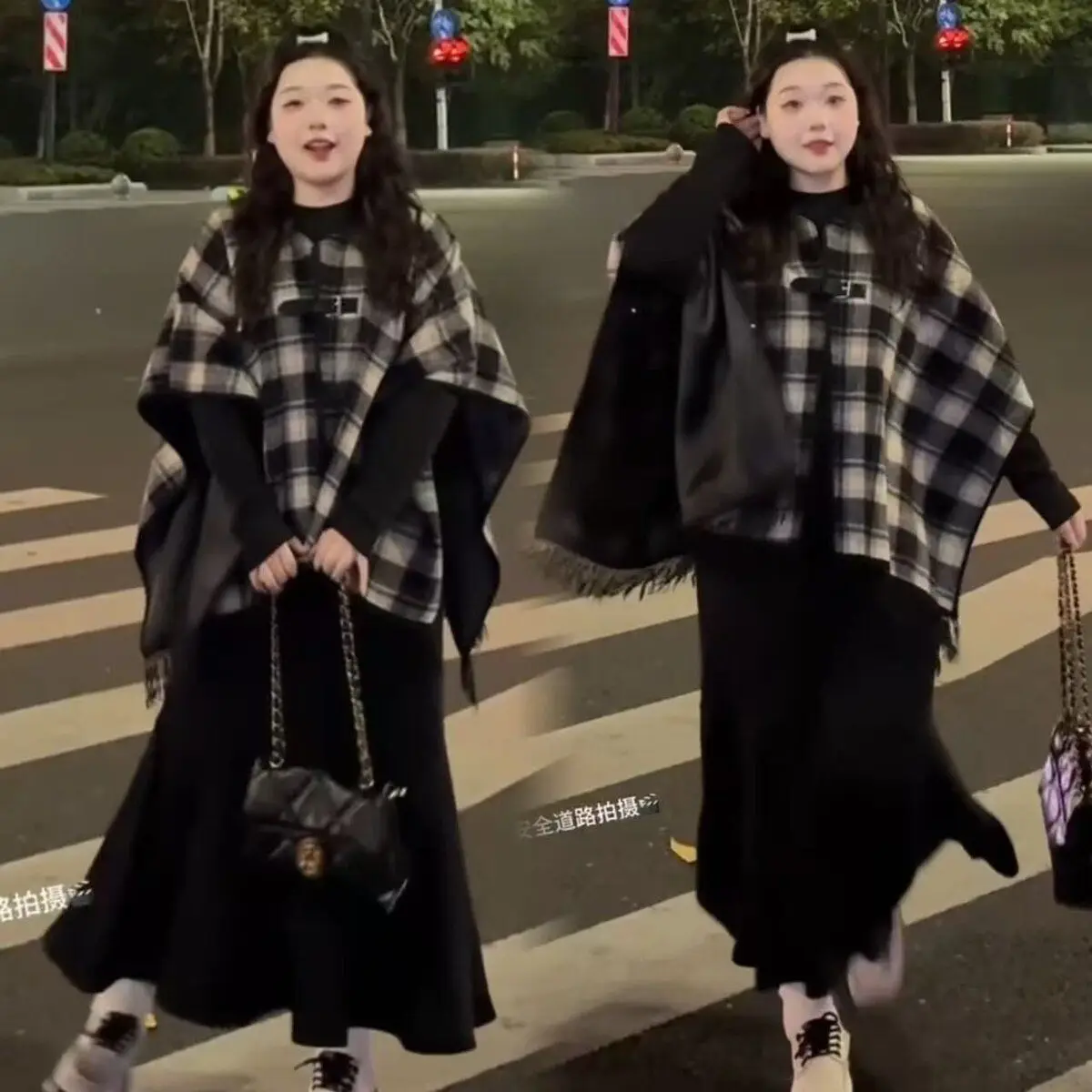 

Autumn and Winter New Retro Tassel Cape Shawl Waist Cinching Long Sleeved Fish Tail Dress Two-piece Set