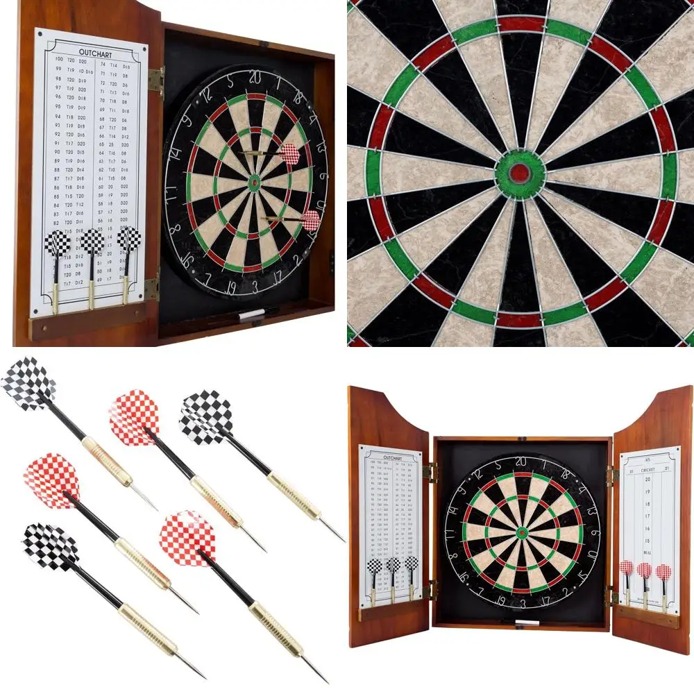 

Trademark Games Pine Beveled Wood Dartboard Cabinet with Pro Darts, 3.5L x 21.5W x 24.75H inches