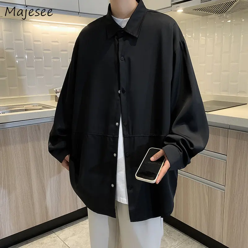 

Sun Proof Shirts Men Fashion Clothing Long Sleeve Simply Minimalist Pure Teens Preppy Korean Stylish Baggy Unisex Рубашки Temper