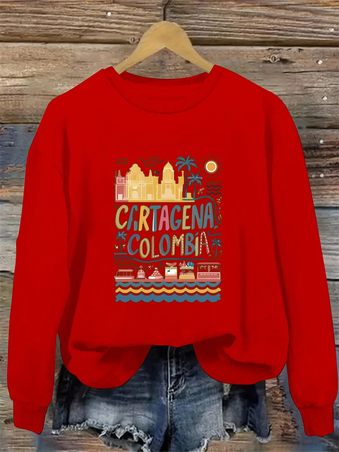 เสื้อสเวตเชิ้ตพิมพ์ลาย คอกลม สไตล์ลำลอง สำหรับฤดูใบไม้ร่วงและฤดูใบไม้ผลิ เสื้อสเวตเชิ้ตผู้หญิง สำหรับฤดูใบไม้ร่วง/ฤดูหนาว