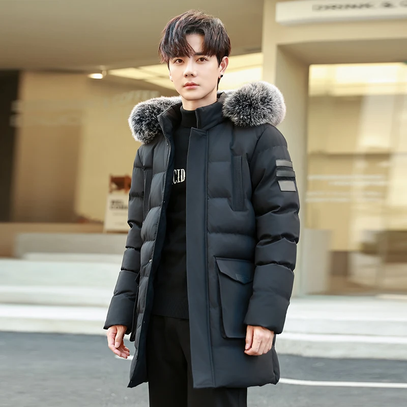 

Men's Outdoor High-quality Windproof Breathable Thick Padded Down Winter Thick Windproof Warm with Hat Long Cotton Goose Down