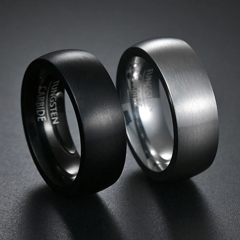 

100% Tungsten Carbide Men Ring Engagement Charm Jewelry Ring 8MM Anillos para hombres Classic Black Matte Surface Tungsten Steel