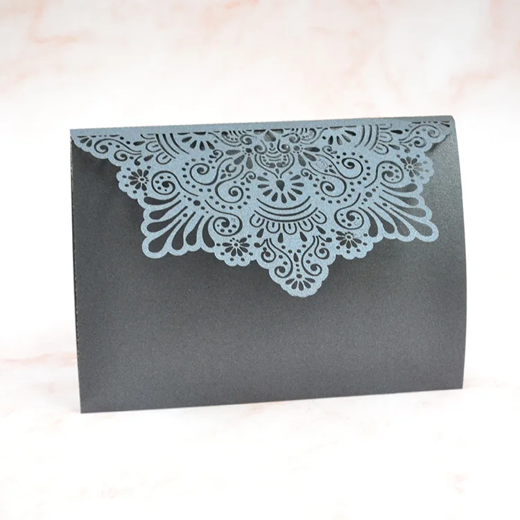 Europea Style Envelope Laser Cut Pocket Fold Black 3d Invitation Card with Eiffel Tower Wedding Pop up