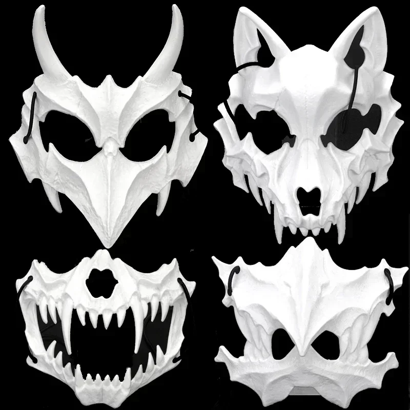 Party Skull Mask Long Teeth Demon Skeleton Half Face Mask Wolf Dragon Tiger Houjuu Nue Mask Cosplay Halloween Costume Props image 6