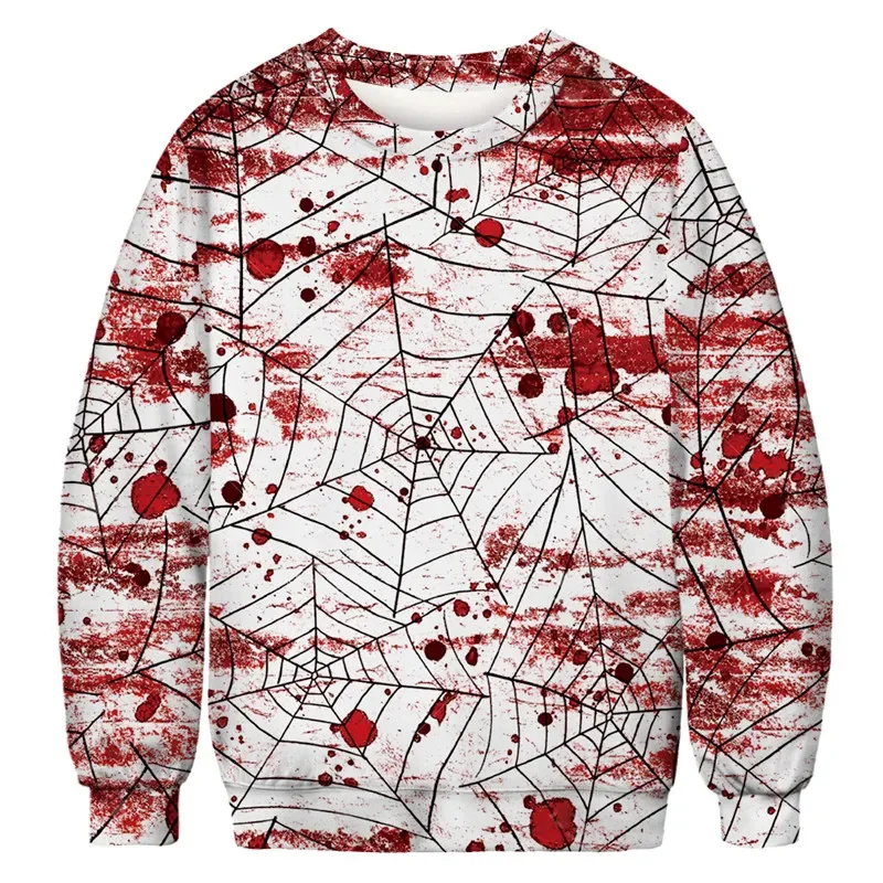 Halloween Fake Bloody Graphic Sweatshirt For Men Cool 3d Printed Skull Pullovers Personality Cosplay Long Sleeves Tops Hoodies