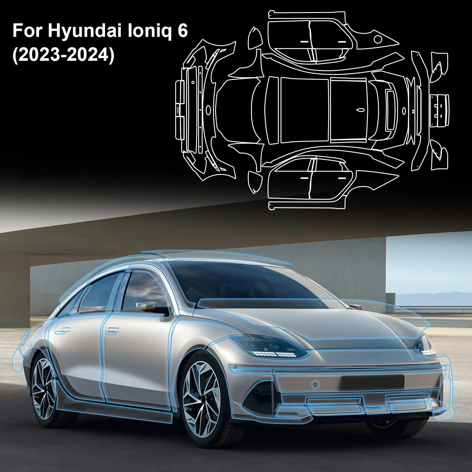

For 2023-2024 Hyundai IONIQ 6 TPU Paint Protection Film Self-Healing Clear Bra Pre-cut PPF Car Body Anti-Scratch Resistant