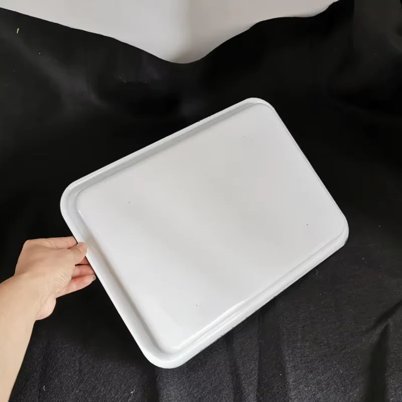 35*25cm Enamel Iron Square Plate Healthy Sterilized Food Dinner Plate Chinese Style Laboratory Rectangle Tray