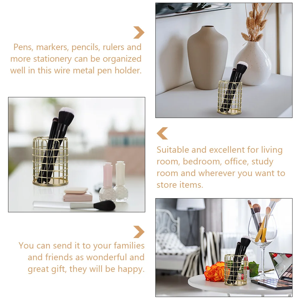 

2pcs Wire Metal Pen Cups Brush Storage Cylinder Desk Organizer Pencil Holder For Office Study Bedroom Living Room