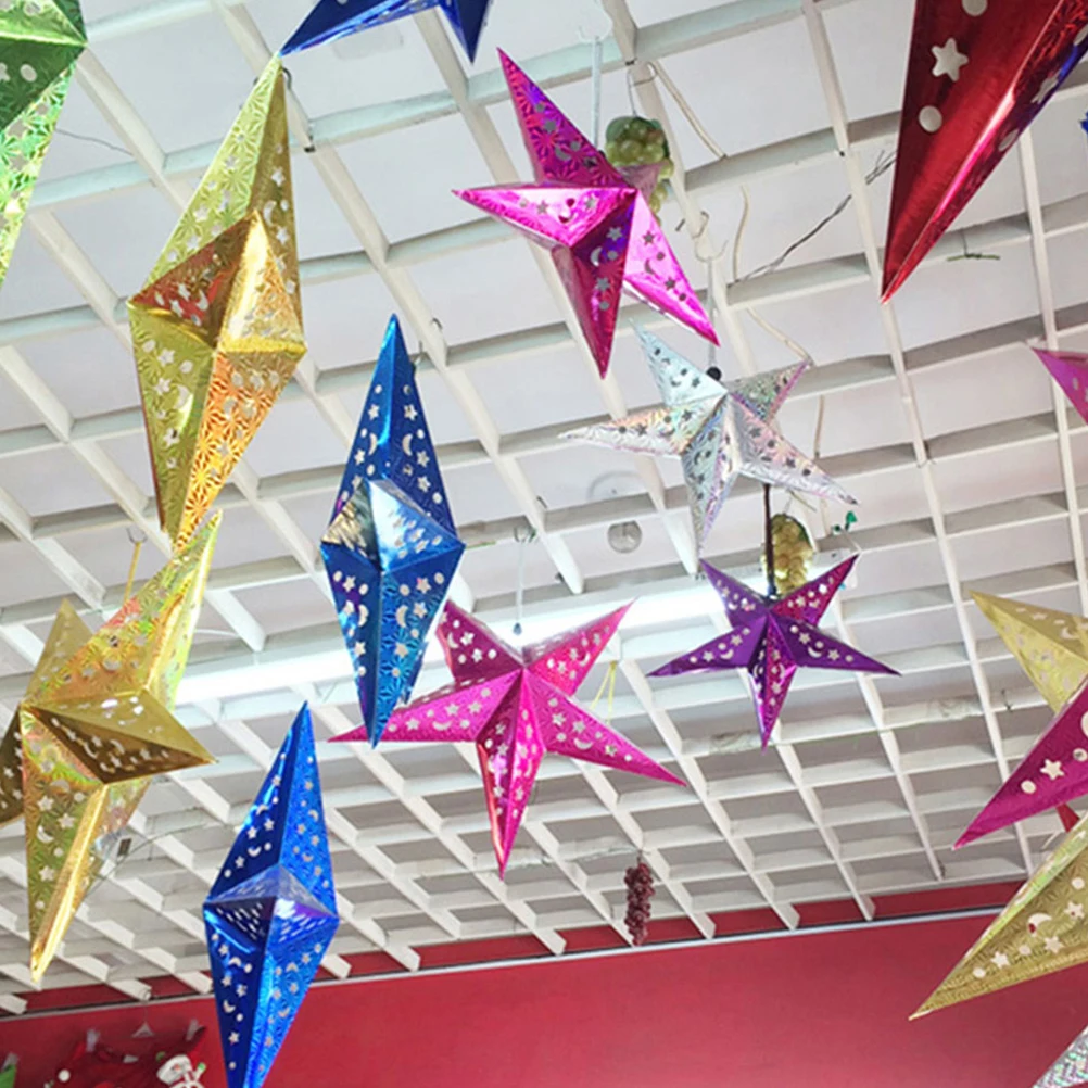 

6Pcs Hanging Paper Star Lantern Lampshades Foldable Christmas Pentagram Lamp Covers Star Shape Lanterns for Xmas Decor