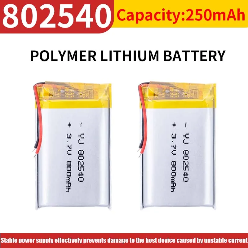 

3.7V 850mAh Polymer Lithium LiPo Rechargeable Battery 802540 For Bluetooth headset, beauty instrument, selfie stick, spray, etc