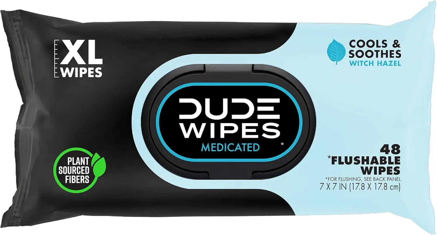 

Fragrance Free Hemorrhoid Flushable Wipes - 48 Count - Extra Large, Medicated with Witch Hazel, Septic Safe