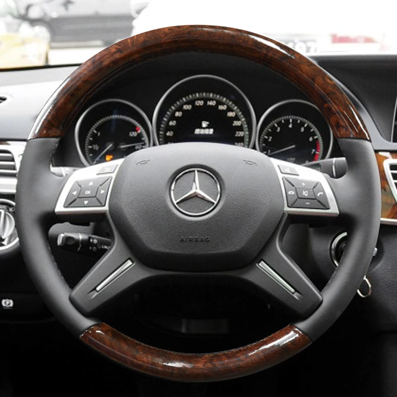 For Mercedes-Benz M-Class R-Class GL-Class ML350 ML400 R320 DIY Customized Peach Wood Grain Leather Car Steering Wheel Cover