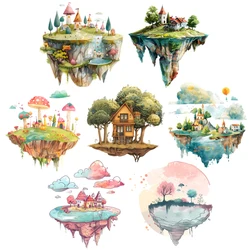 Cartoon DTF Heat Transfer Floating House Mushroom Houses & Castles Patch For Children's Clothing Iron On Stickers Vinyl Washable