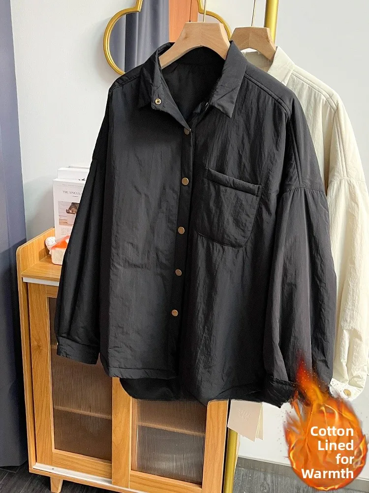 レトロカラー ジャケット スレ レディース アウター ルーズフィット レイヤード 軽量 コットン イルト コート ボタンディテール ロングスリーブ