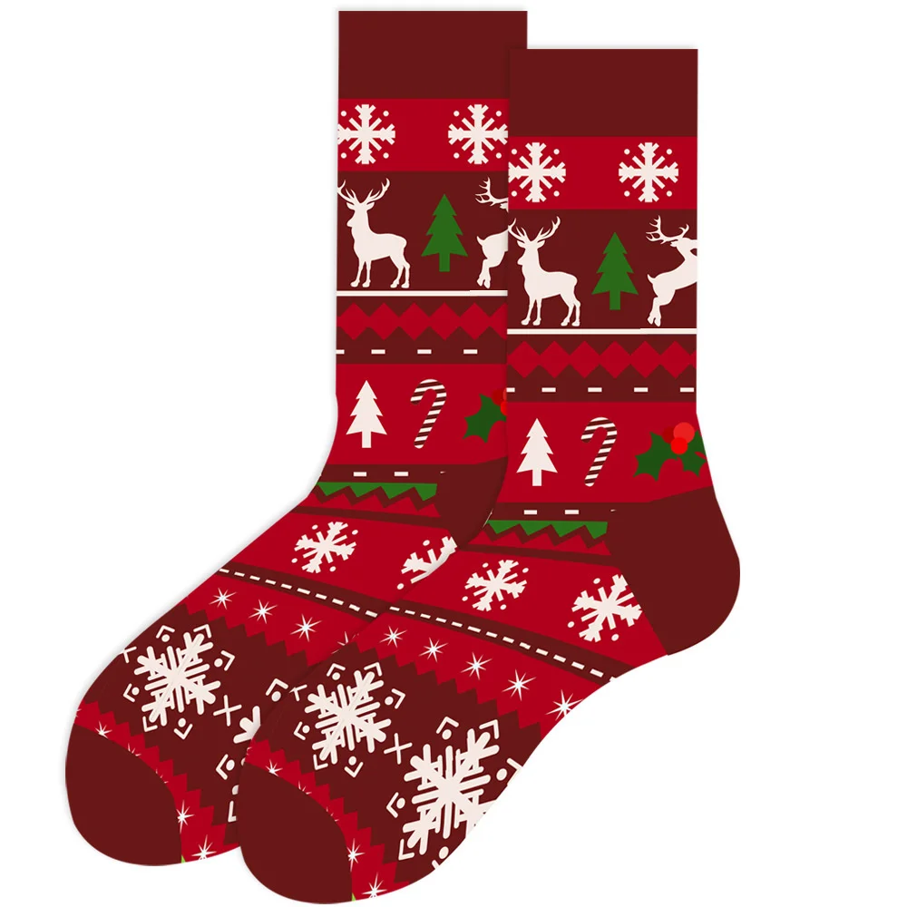 Chaussettes de noël amusantes, motif arbre, père noël, flocon de neige, rayures colorées, élan, neige, Tube en coton, cadeau Simple et joyeux, nouveauté 2022