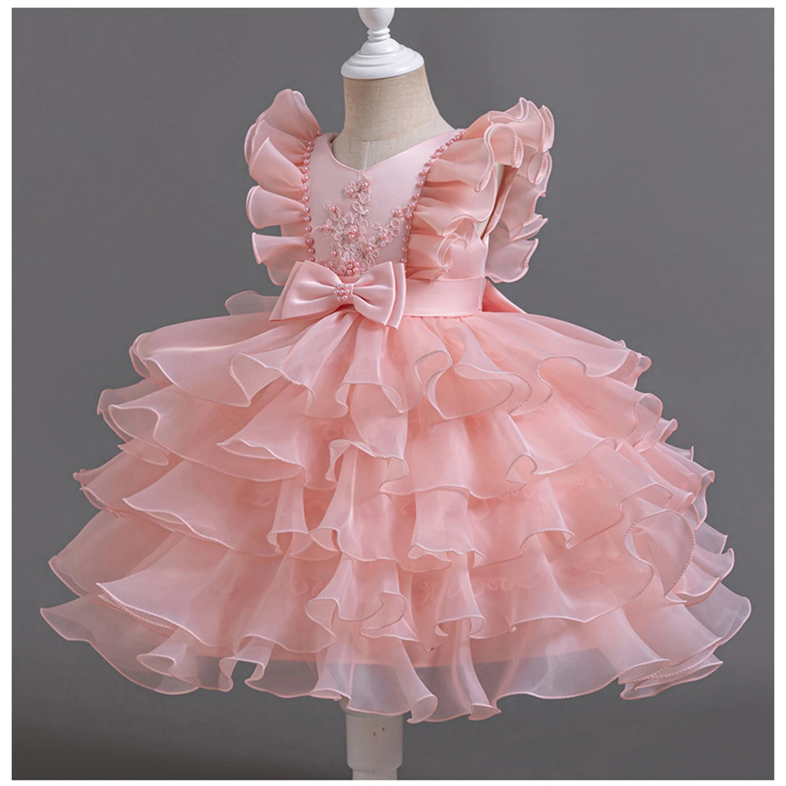 Grace Stylish 2-12 Years Little Girls Flutter Sleeves Cupcake Tutu Flower Girl Birthday Party Performance Dress