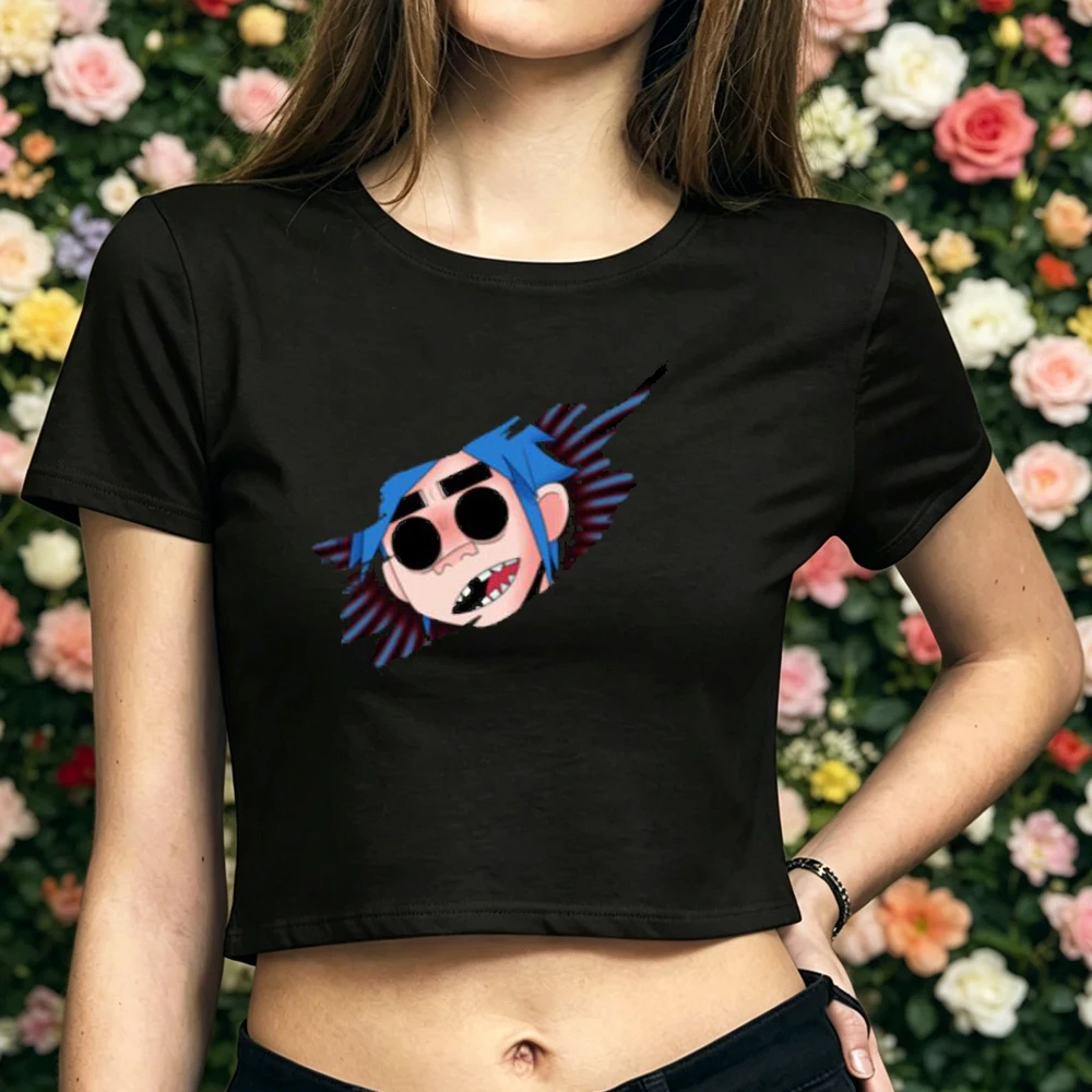 Gorillaz cropped top ladies goth korean fashion summer manga clearance sales t-shirt goth japan clearance sales harajuku