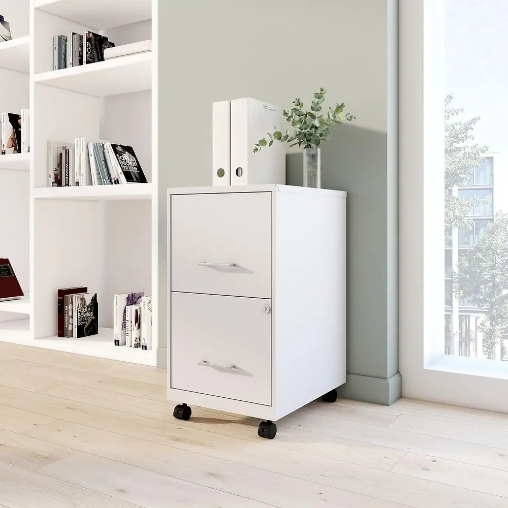 Cabinet, Letter Size Documents, Lockable & Mobile, 18.9 D x 14.3 W x 26.3 H, White