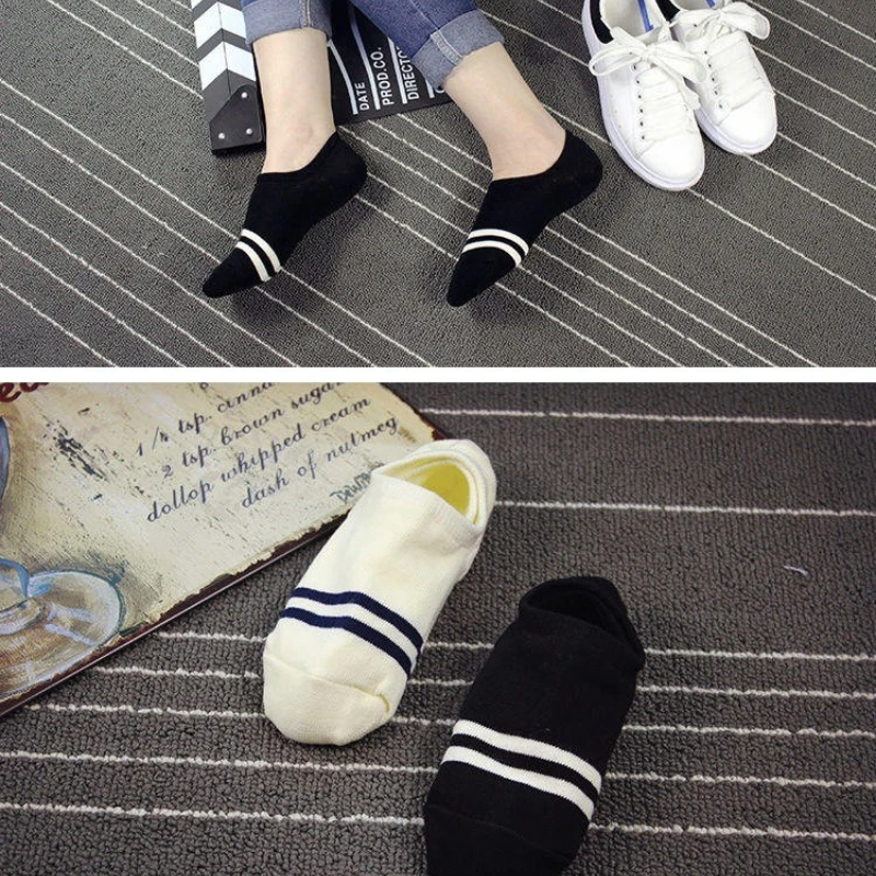 Summer Breathable Cotton Striped Socks for Women Thin Sports Invisible Low Sock Slippers Fashion Simple Daily Socks