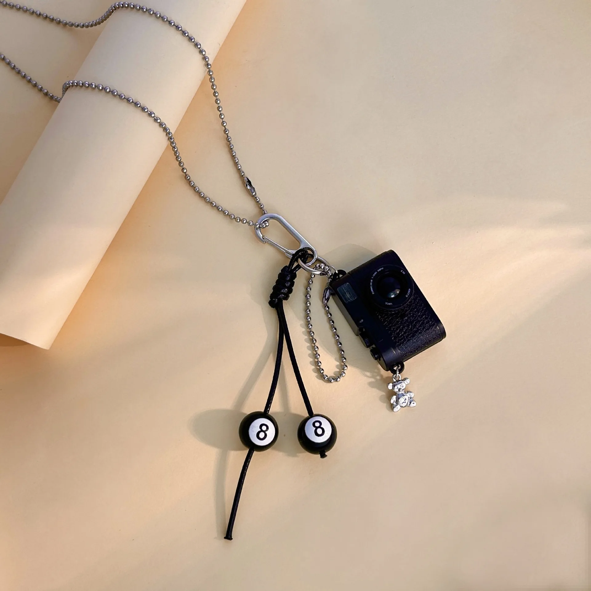 الفولاذ المقاوم للصدأ شخصية طويلة الهيب هوب فلاش كاميرا قلادة قلادة للفتيات عطلة الصيف جو اللباس قلادة #6