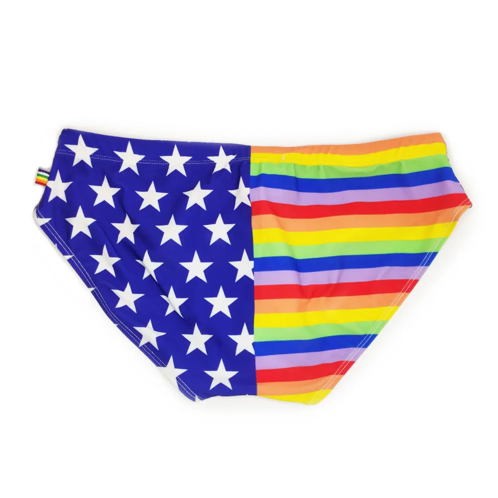 Men\'s Swim suit Wear Briefs Swimming Push-Up Sexy gay Bikini Swimsuit Beach Short RainBow Star Surfing trunks men bathing suit